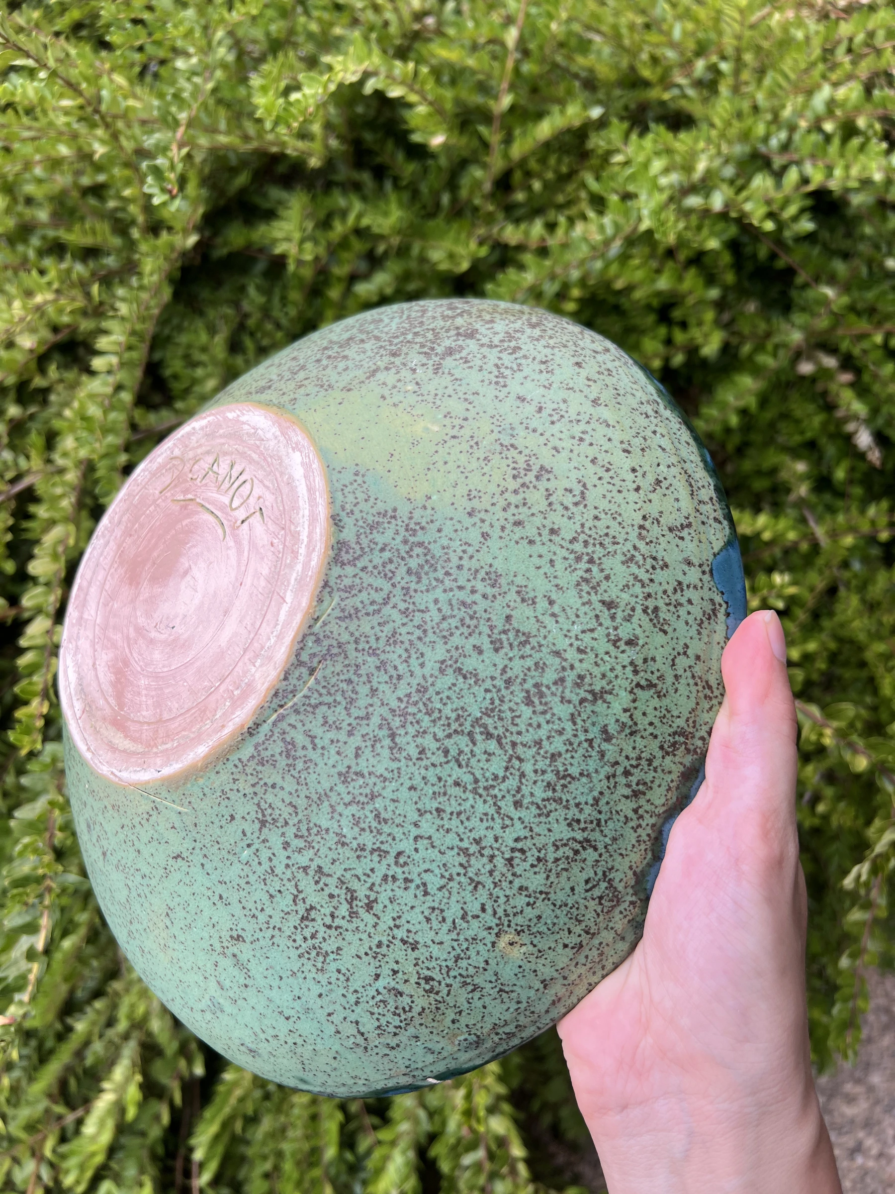 🫐 Large signed salad bowl in glazed blue-green stoneware/terracotta - Handmade – photo 10